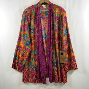 VTG 90s Carol Little Women Floral Open Front Top Size 12 Boho Eclectic Statement